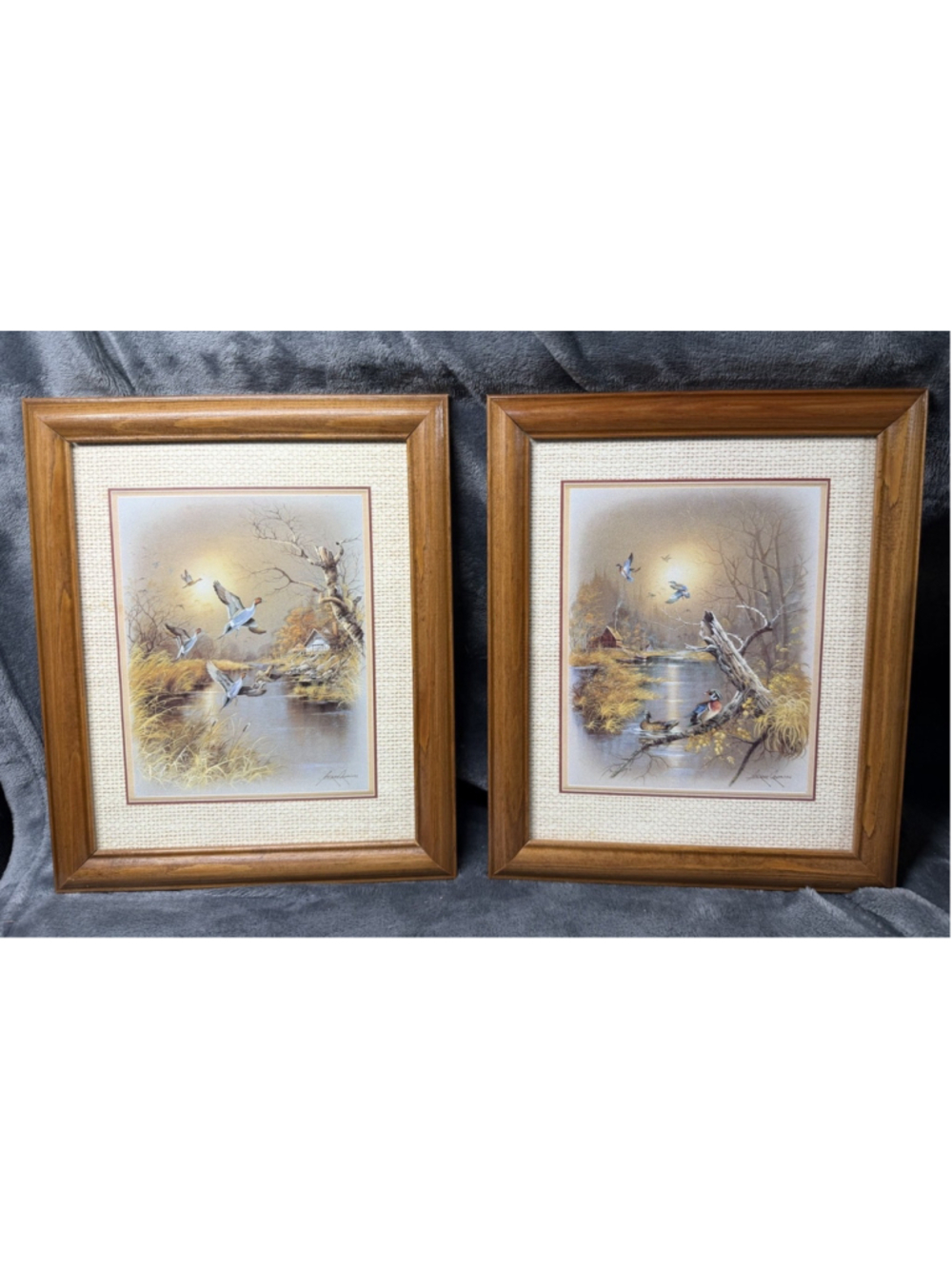 Andres Copinas Prints "Flying Ducks" Matted Framed Signed 11 x 9.5 Set of 2